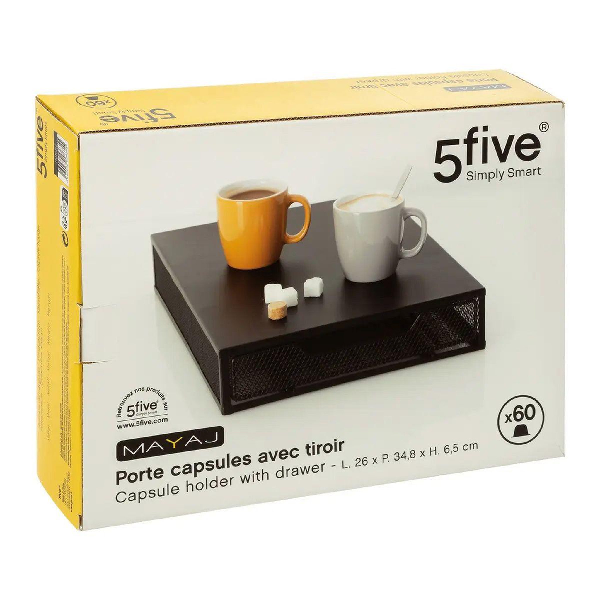 Voir la diapositive 3 : FIVE Porte-capsules tiroir 60 dosettes  mayaj  34cm noir