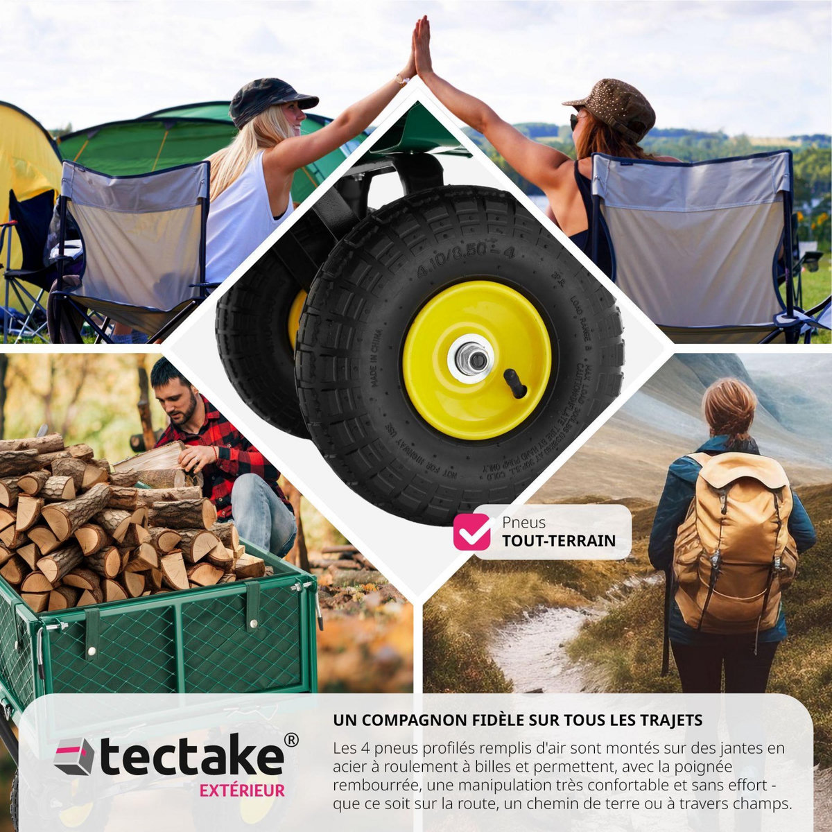 tectake Chariot de jardin et de transport avec des parois latérales rabattables vert