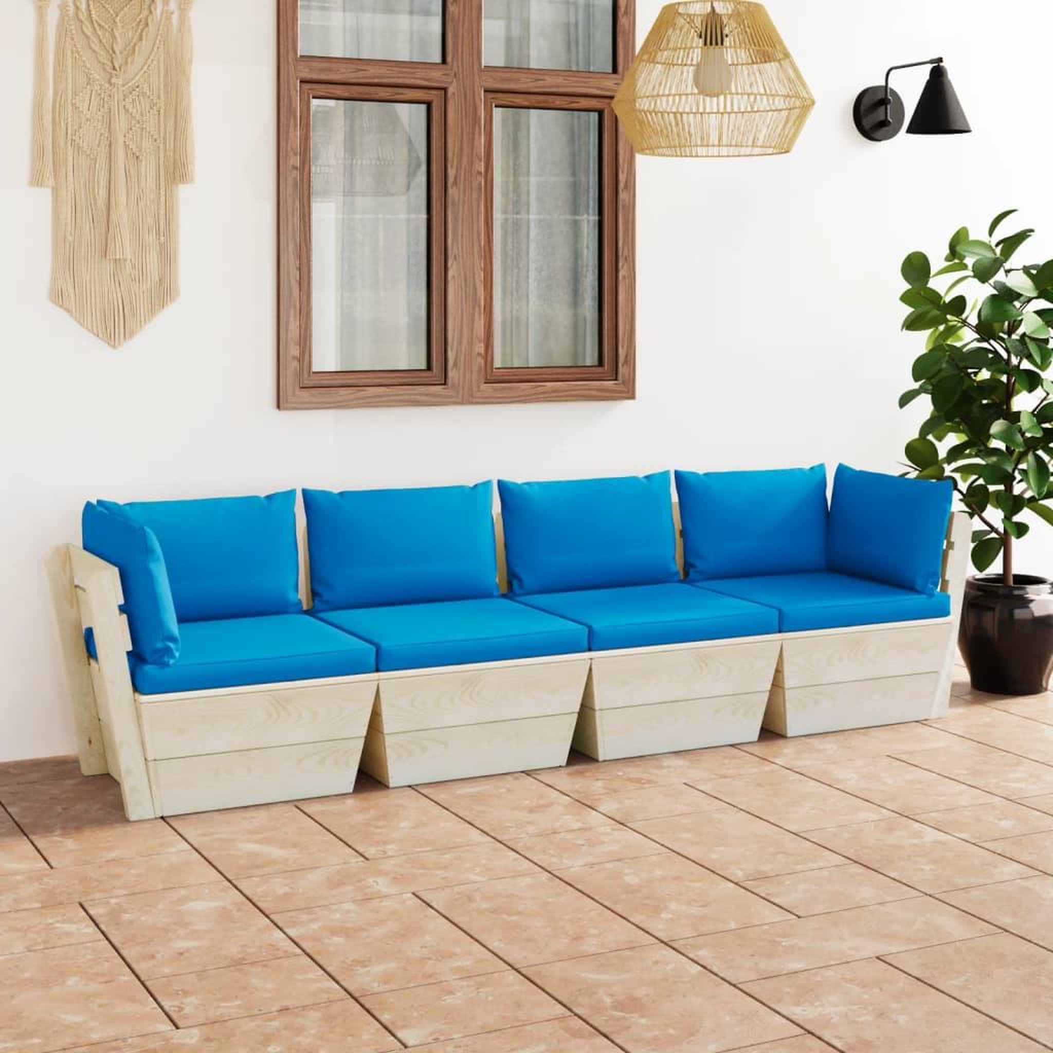 Voir la diapositive 1 : VIDAXL Canape palette a 4 places de jardin avec coussins Bois d'epicea