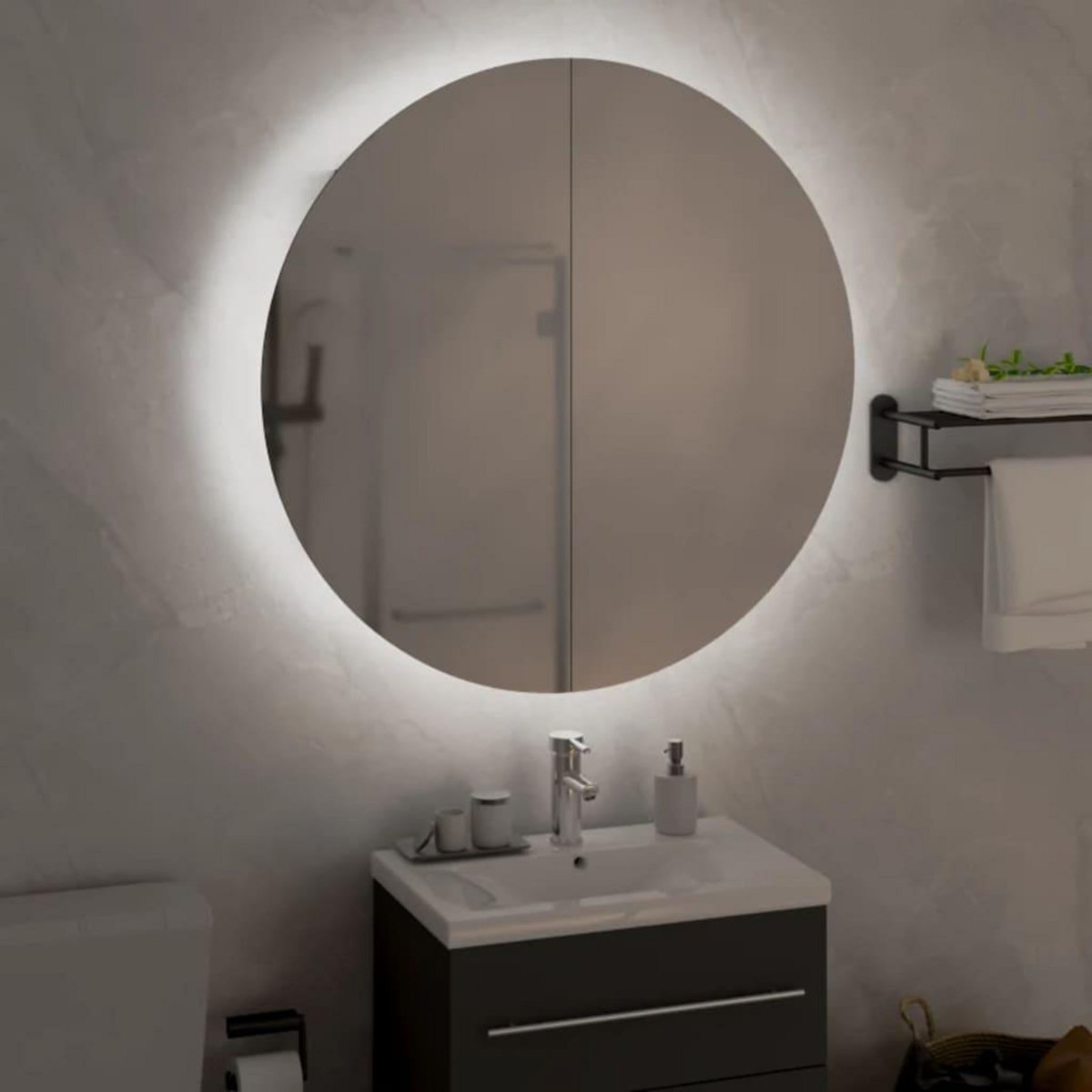 VIDAXL Armoire de salle de bain miroir rond et LED Gris 54x54x17,5 cm