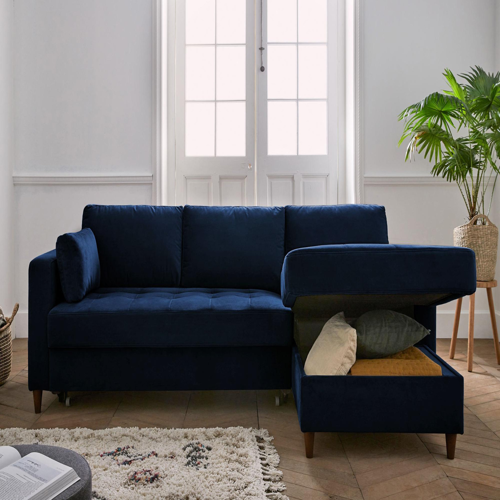 Voir la diapositive 4 : BEST MOBILIER Anna - canapé d'angle droit - 4 places - convertible avec coffre - en velours
