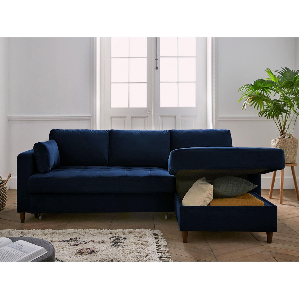 LISA DESIGN Anna - canapé d'angle droit - 4 places - convertible avec coffre - en velours