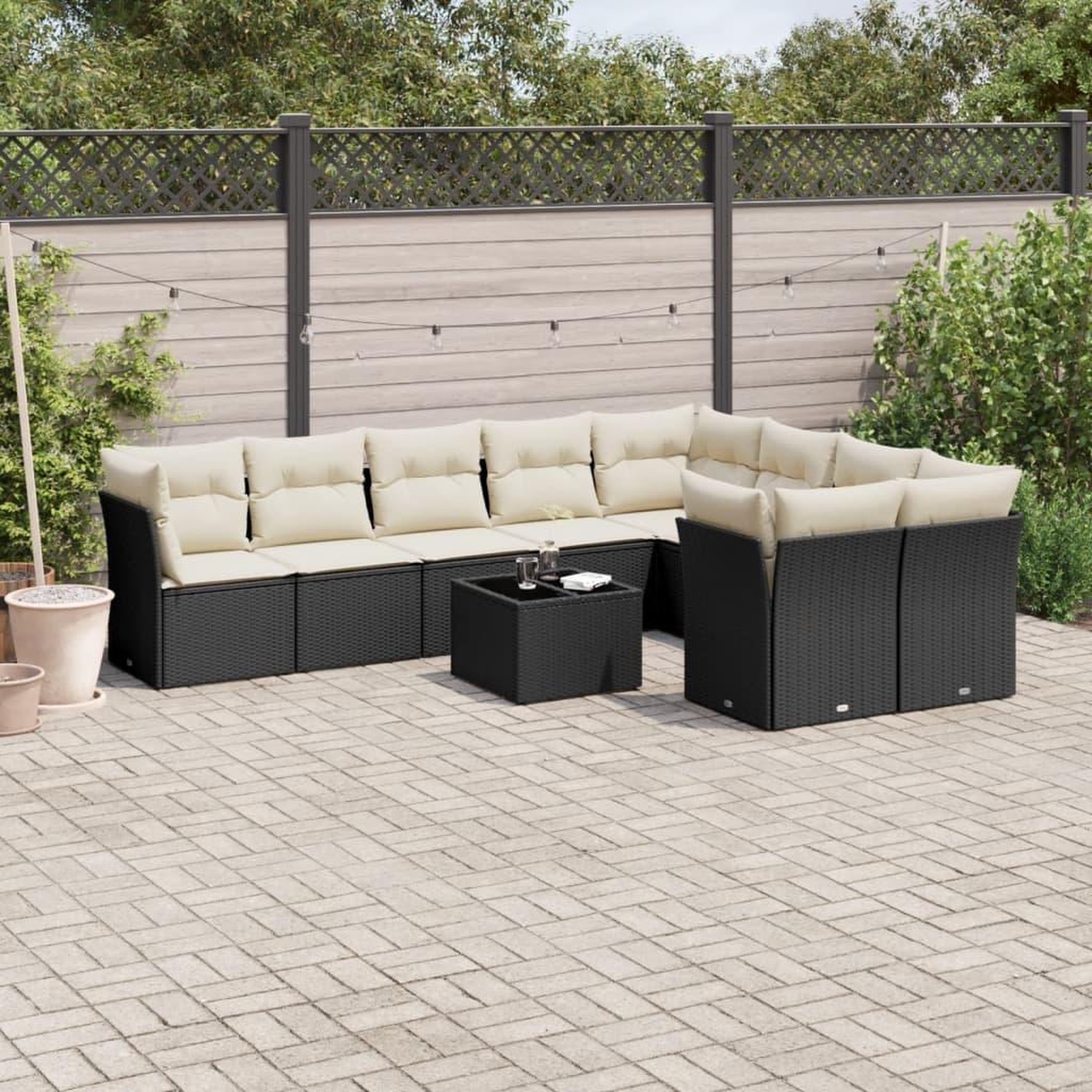 VIDAXL Salon de jardin 10 pcs avec coussins noir resine tressee