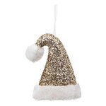 ATMOSPHERA Sujet de Noël Pailleté  Bonnet  15cm Or