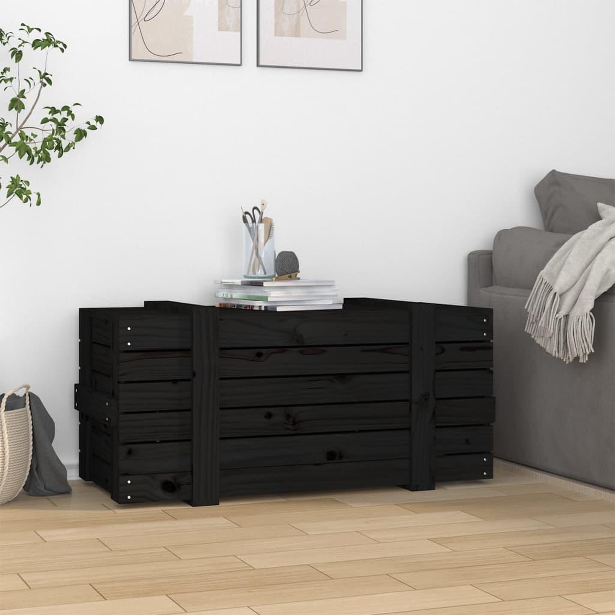 Voir la diapositive 3 : VIDAXL Boîte de rangement Noir 91x40,5x42 cm Bois massif de pin