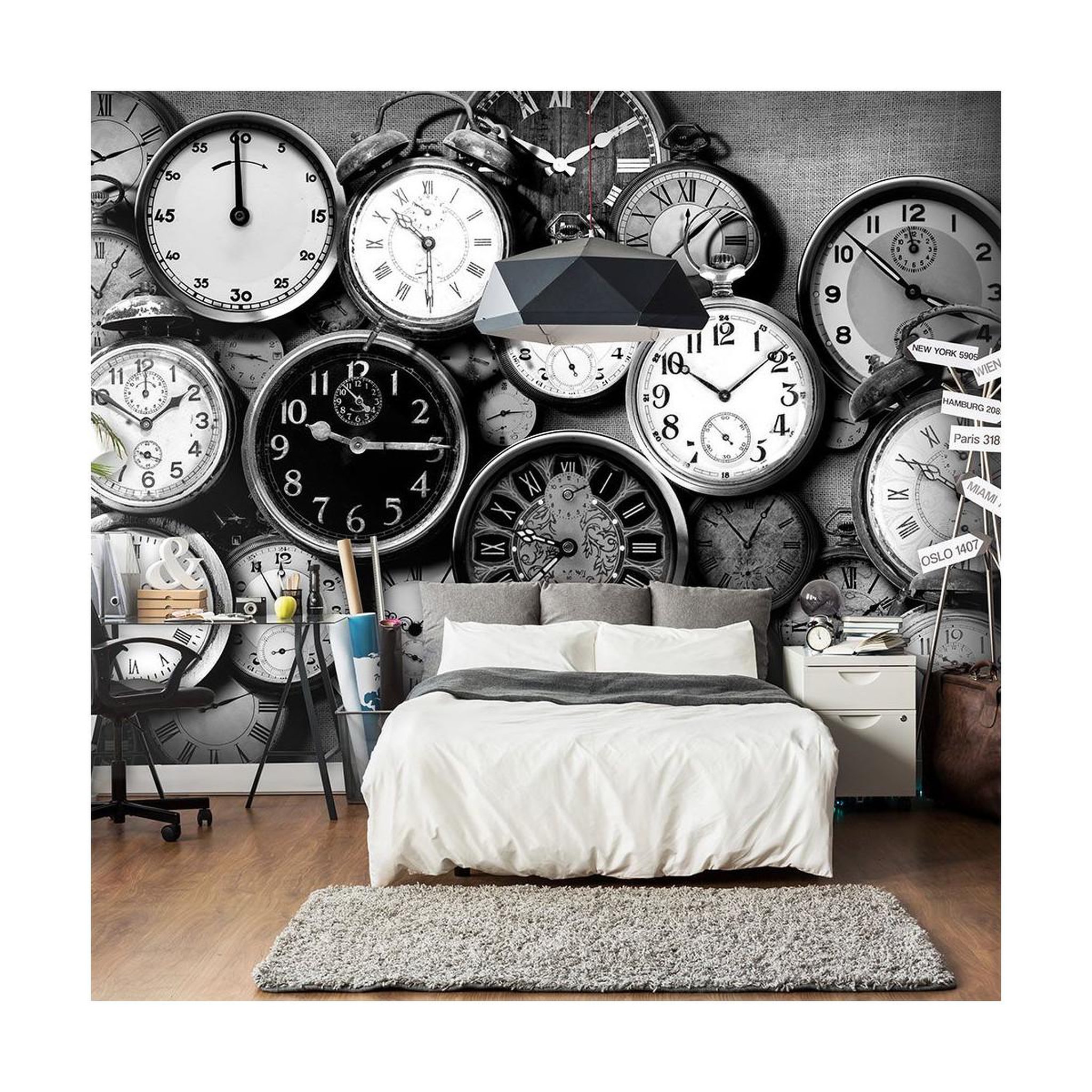 Paris Prix Papier peint  retro clocks. Coloris disponibles : Multicolore