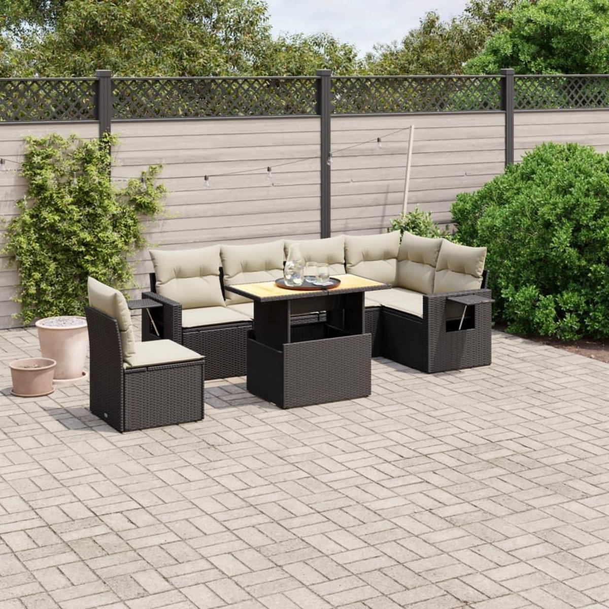 VIDAXL Salon de jardin 7 pcs avec coussins noir resine tressee