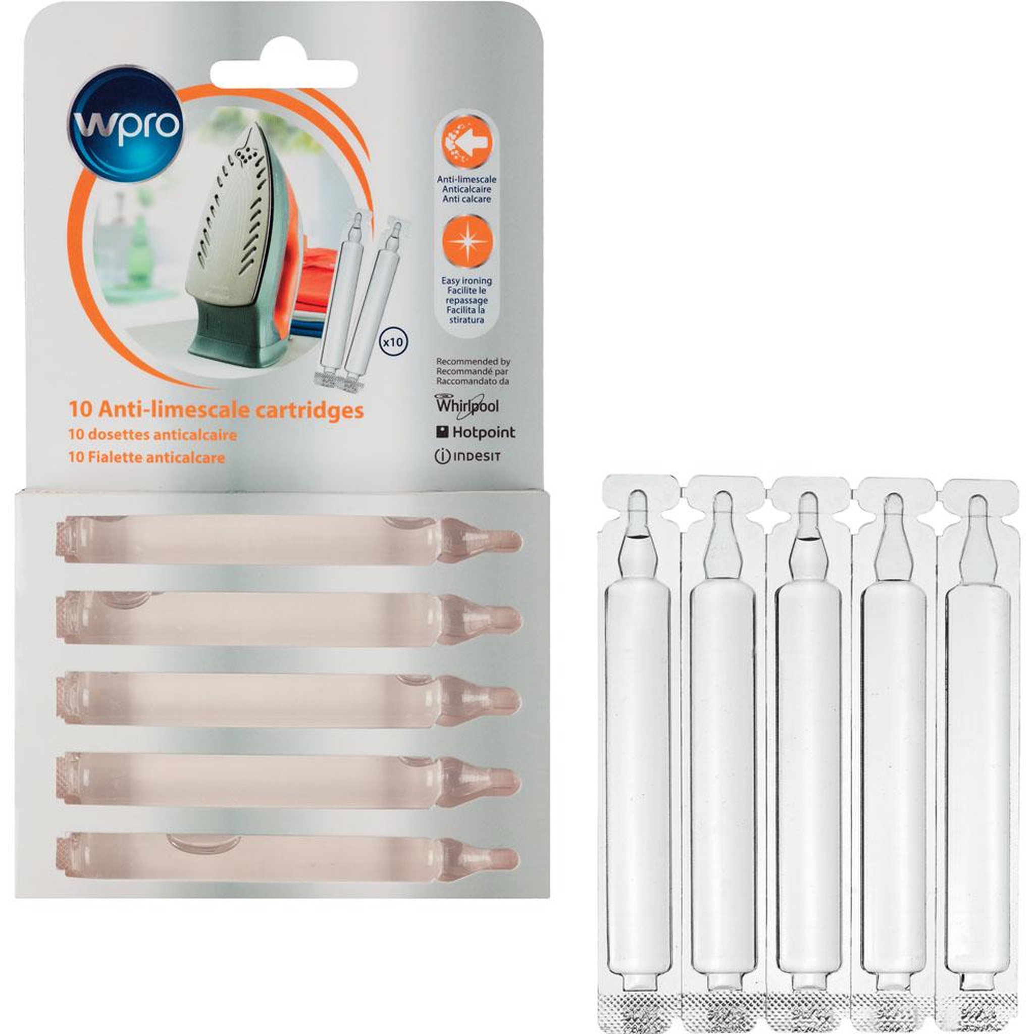 WPRO Pack de 10 dosettes antitartre pour fers et centrales vapeur - SIM010