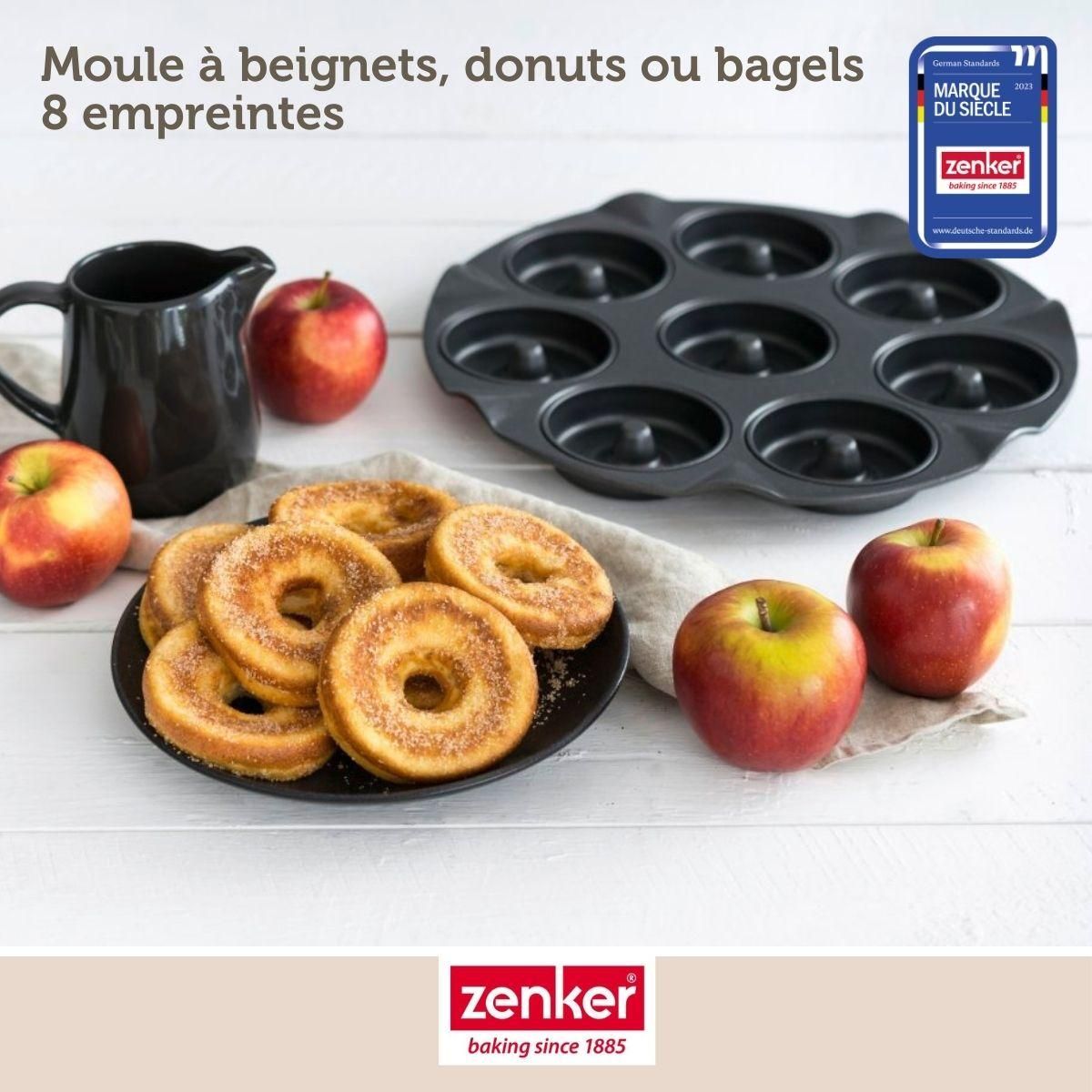 ZENKER Set pâtisserie avec moule à 8 beignets 33 cm en acier, 2 bols à mixer, verre mesureur et spatule Zenker
