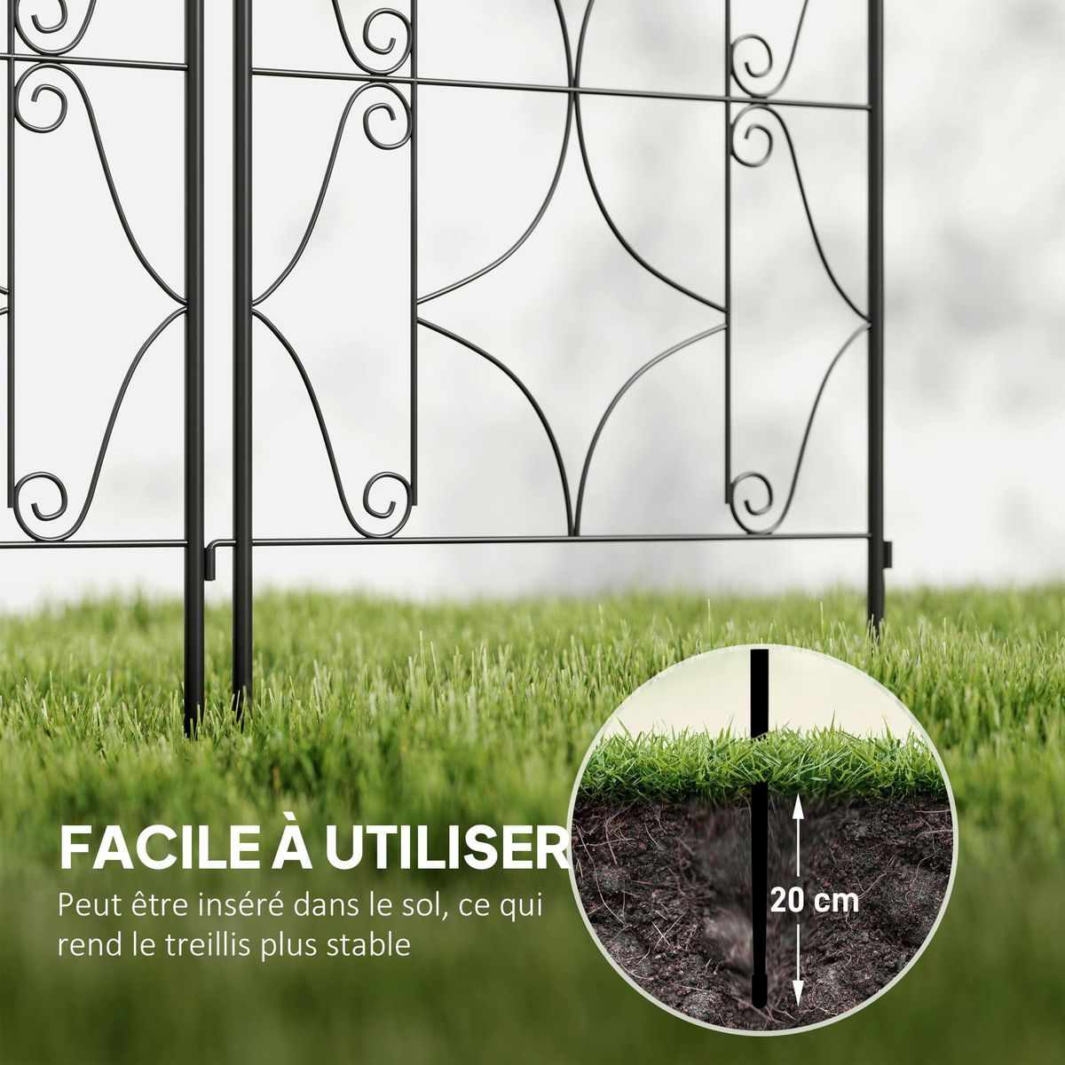 OUTSUNNY Treillis de jardin effet fer forgé - lot de 2 supports pour plantes grimpantes - 50 x 150 cm - métal époxy noir