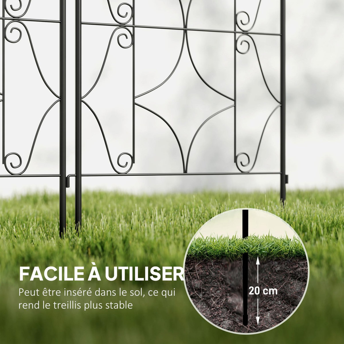 OUTSUNNY Treillis de jardin effet fer forgé - lot de 2 supports pour plantes grimpantes - 50 x 150 cm - métal époxy noir