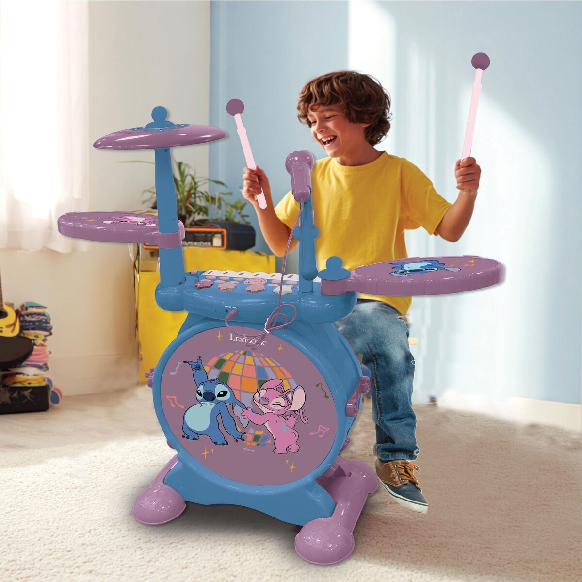 Lexibook Batterie électronique lumineuse complète avec clavier, cymbales et tabouret Stitch