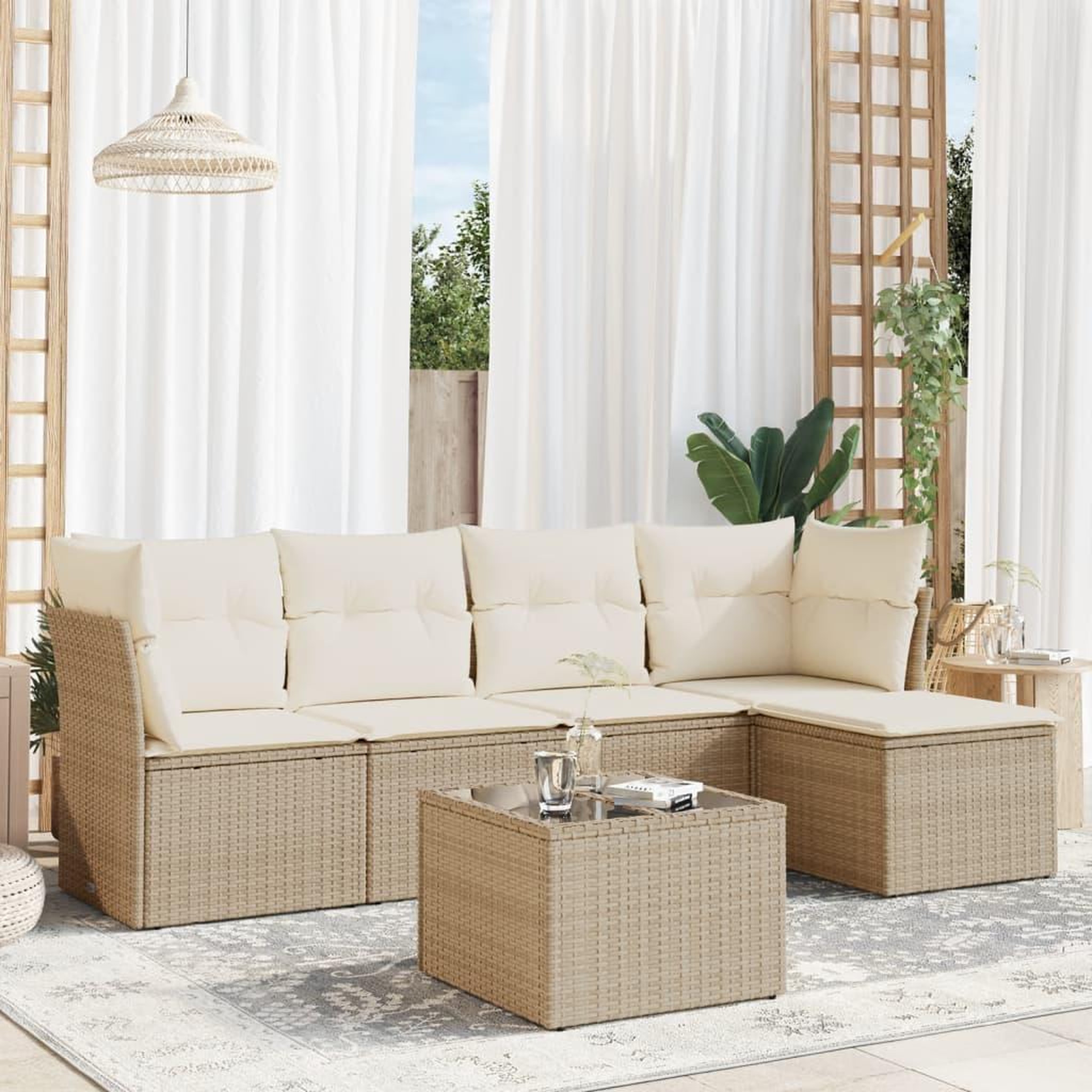 VIDAXL Salon de jardin avec coussins 6 pcs beige resine tressee