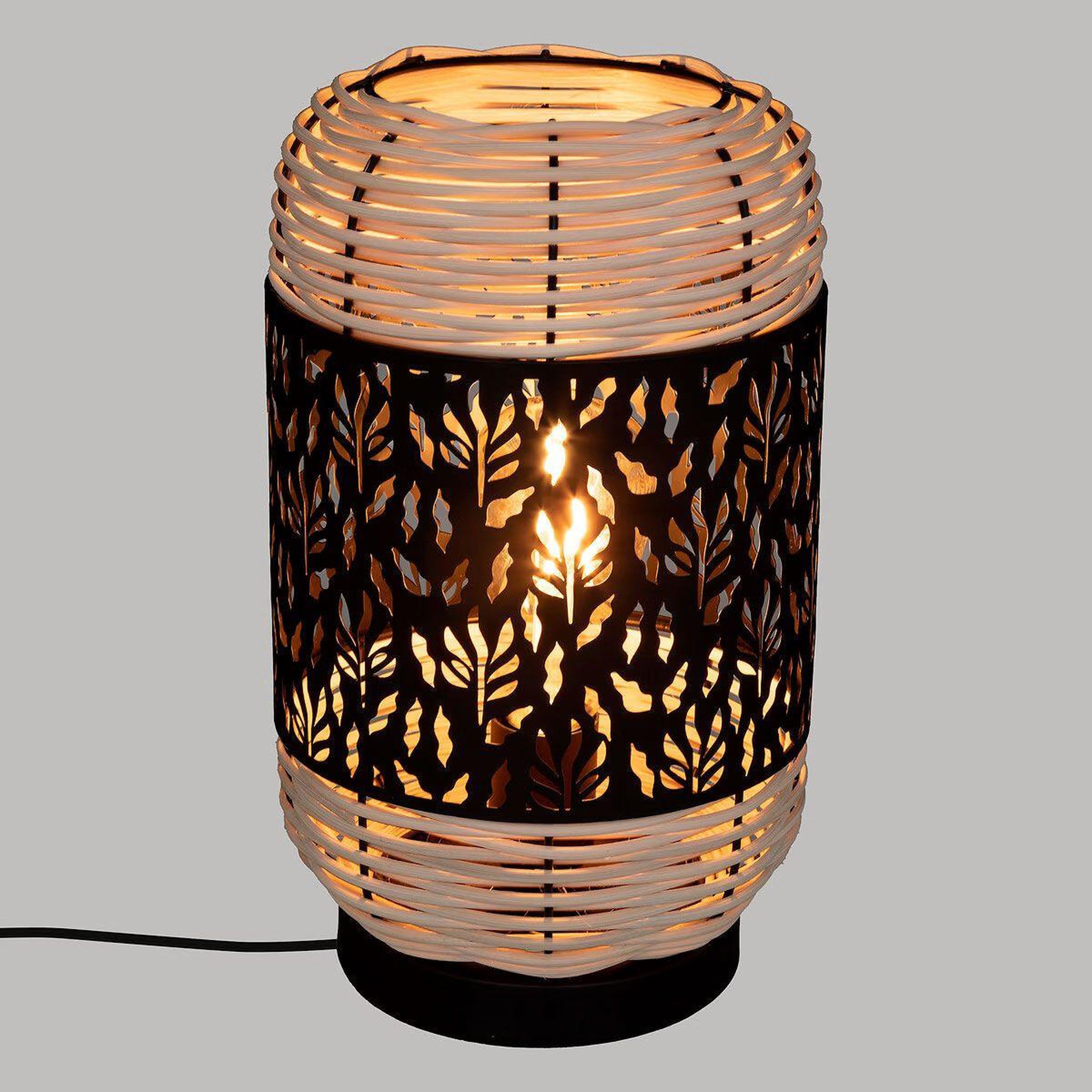 Voir la diapositive 3 : ATMOSPHERA Lampe à poser cylindrique  cosy  30cm noir & beige