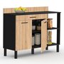 Voir la diapositive 4 : ID MARKET Buffet bas de cuisine 120 cm CINA plan de travail H.83 cm 2 portes + tiroir noir et façon hêtre