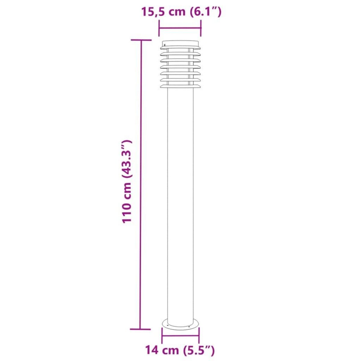 VIDAXL Lampadaire d'exterieur argente 110 cm acier inoxydable