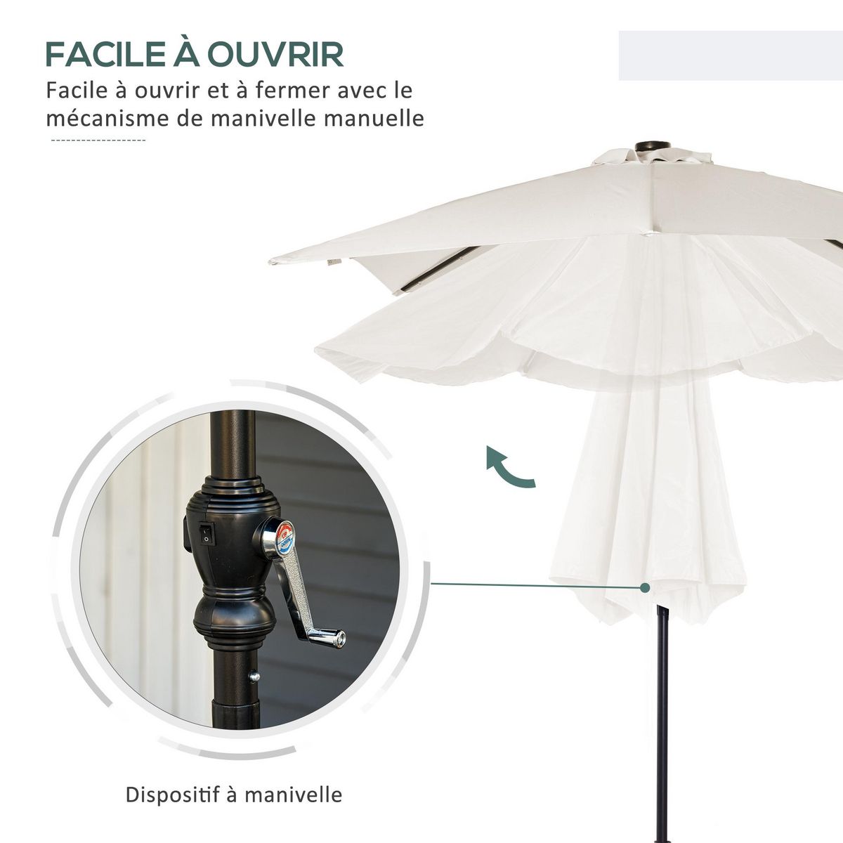 OUTSUNNY Parasol lumineux rectangulaire inclinable dim. 2,68L x 2,05l x 2,48H m parasol LED solaire métal polyester haute densité blanc cassé