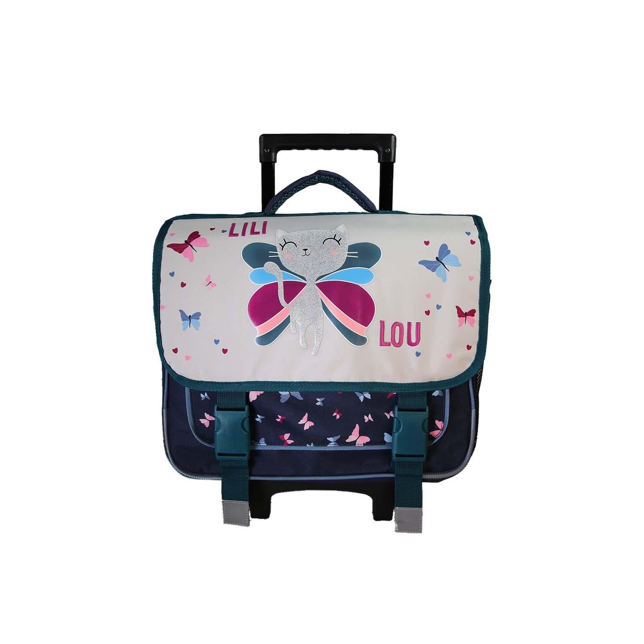 Bagtrotter Lili Lou - Cartable à roulettes 38cm - Fille - Beige /Bleu - 2 compartiments