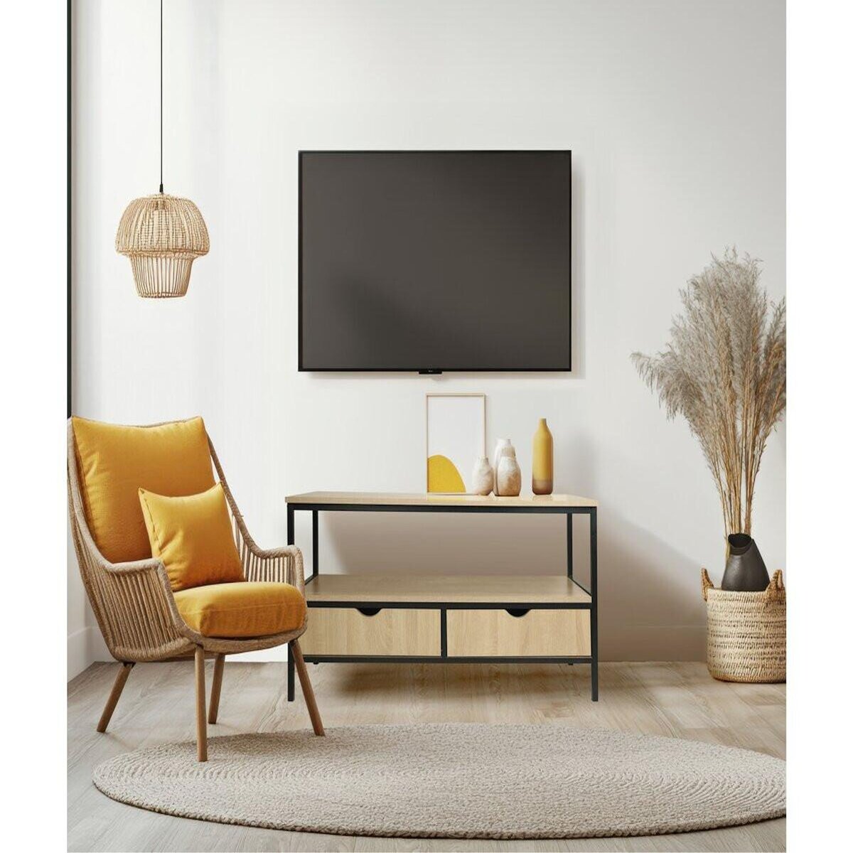 Habitat et Jardin Meuble TV avec tiroir style industriel  Detroit  - 113 x 40 x 55 cm - Beige