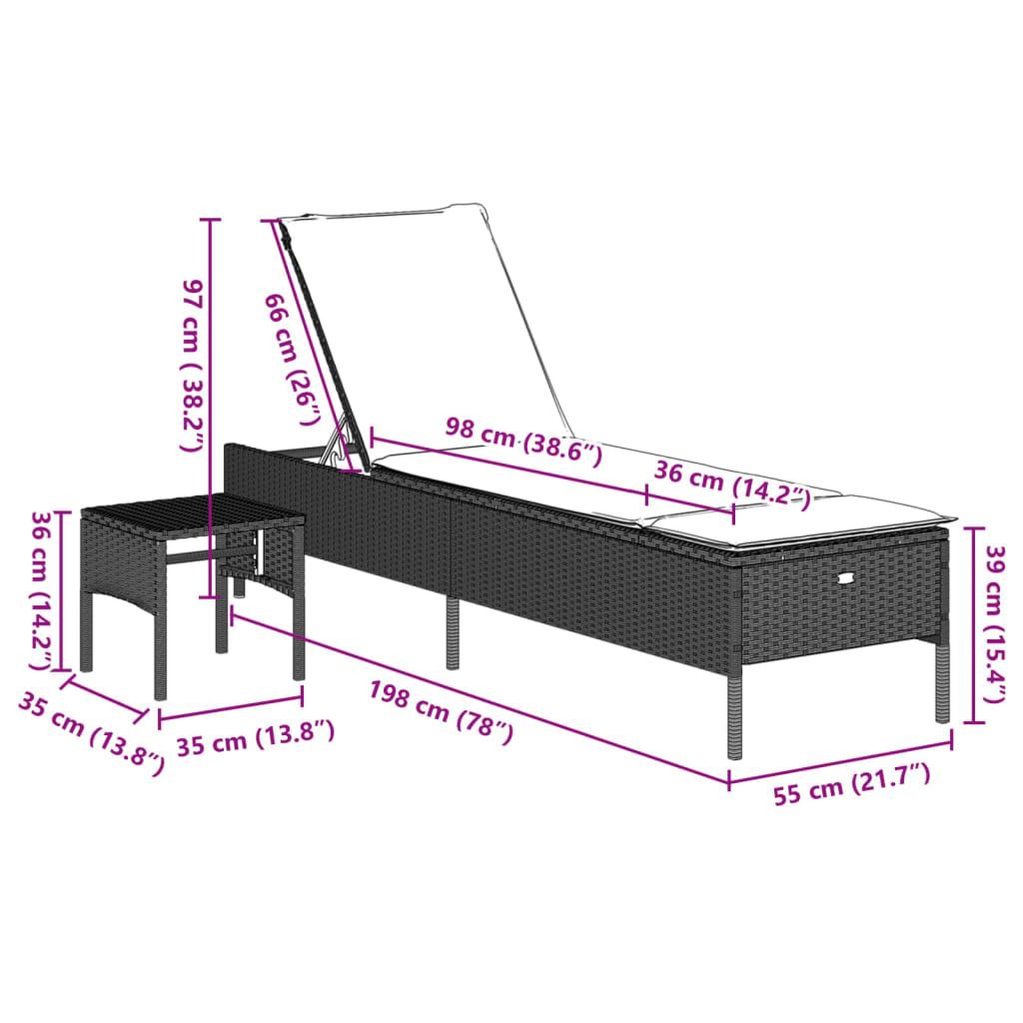 Voir la diapositive 6 : VIDAXL Chaise longue avec table et coussin gris clair resine tressee