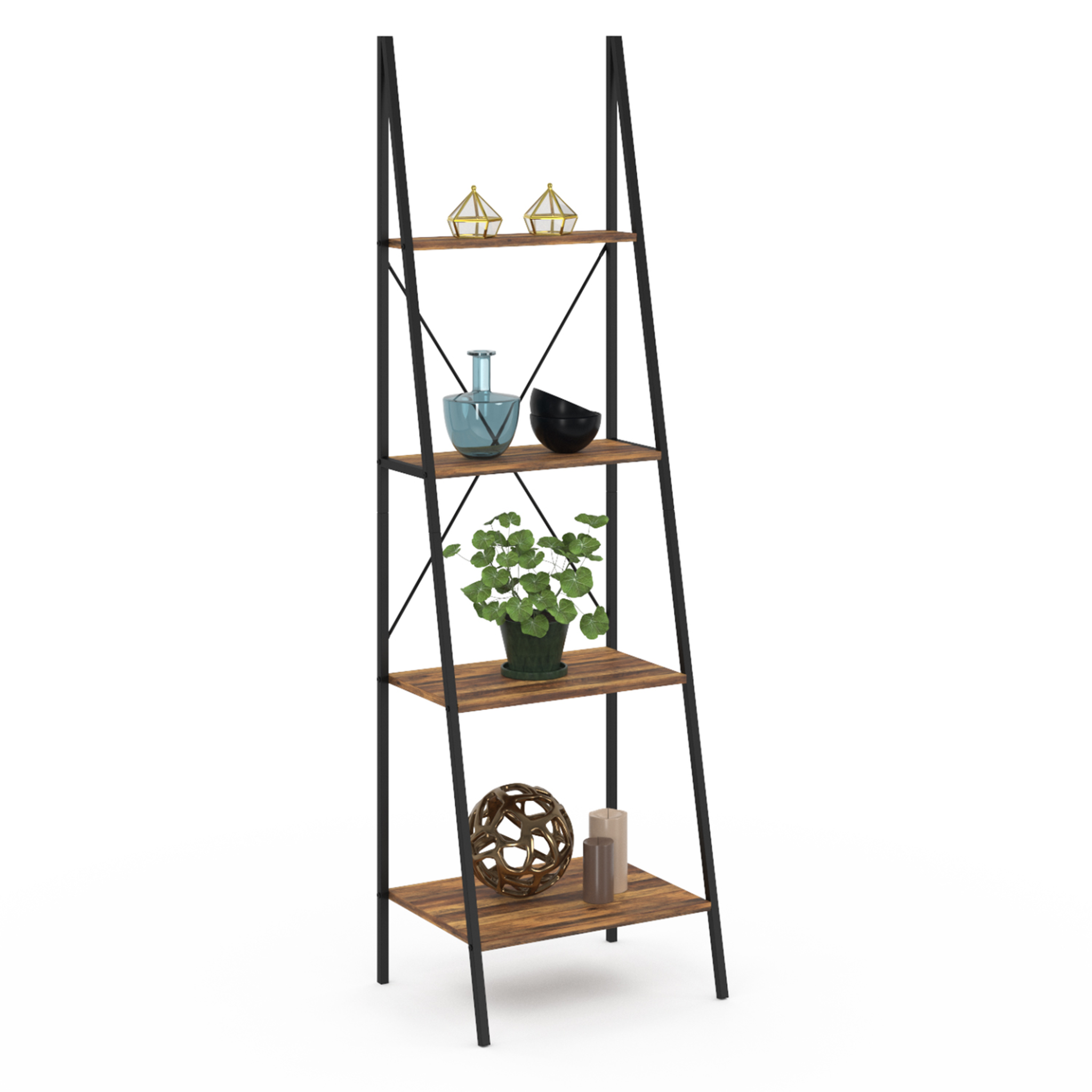 ID MARKET Etagère échelle 4 niveaux hawkins bois foncé design industriel 170 cm