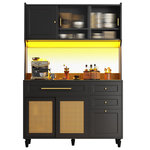 MERAX Buffet de cuisine 6 portes 3 tiroirs - 120 cm noir led mdf et panneau de particules