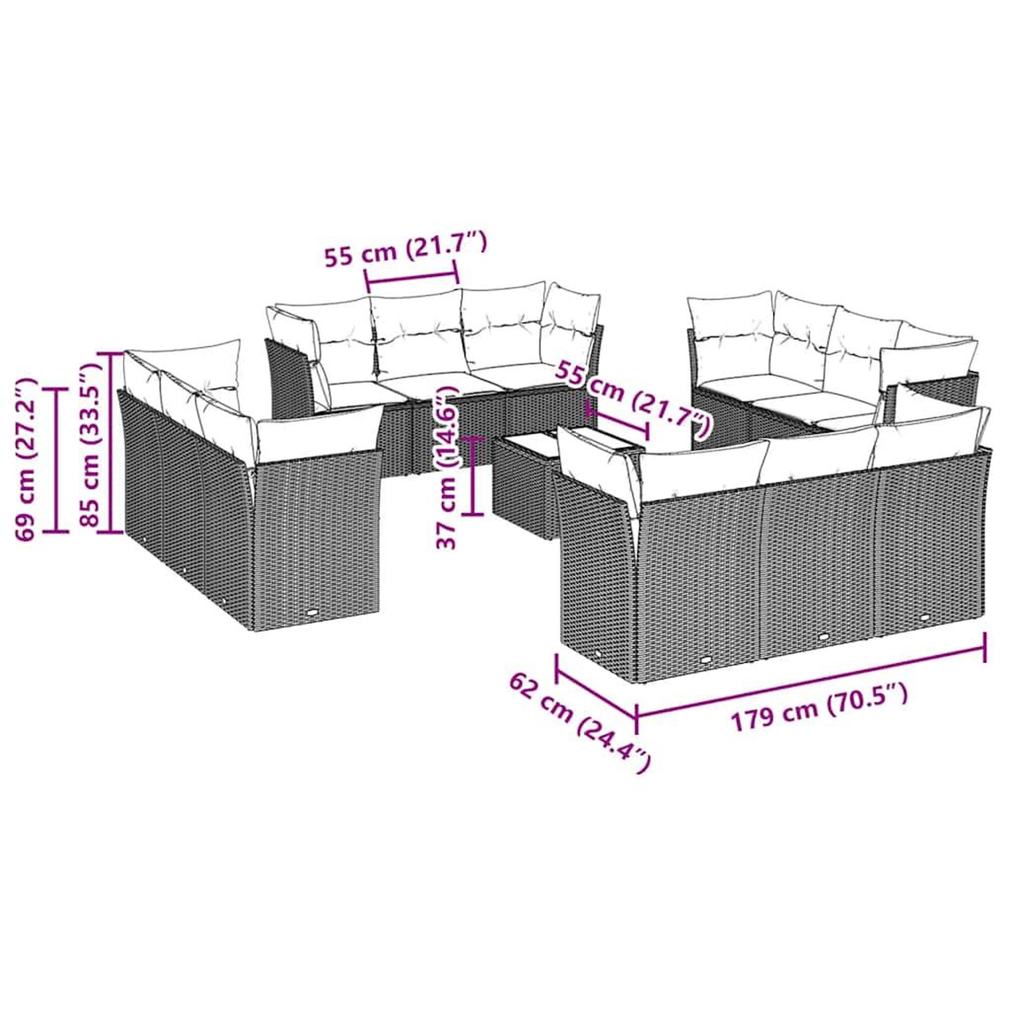 Voir la diapositive 3 : VIDAXL Salon de jardin avec coussins 13 pcs gris clair resine tressee