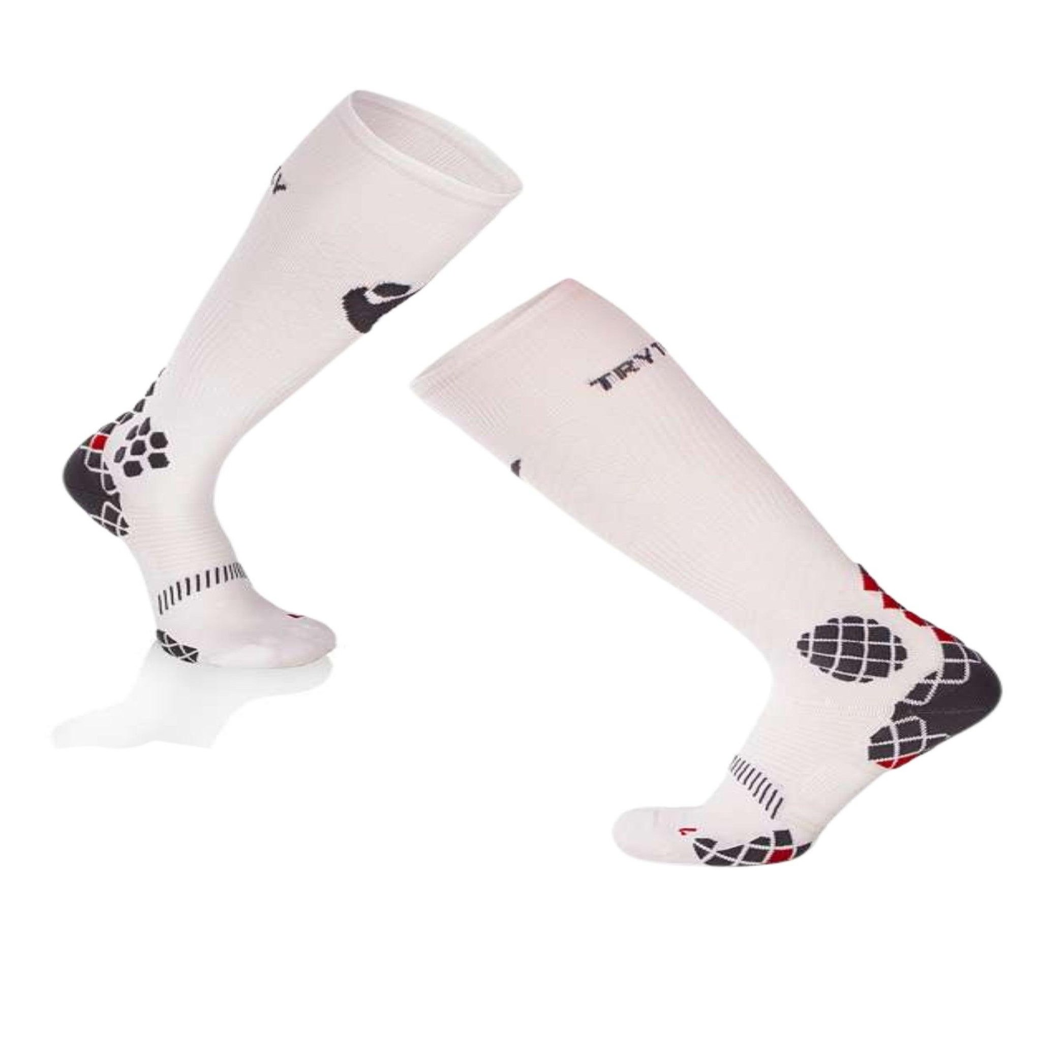 TRY TO FLY Chaussettes compression haut-mollet blanc & gris