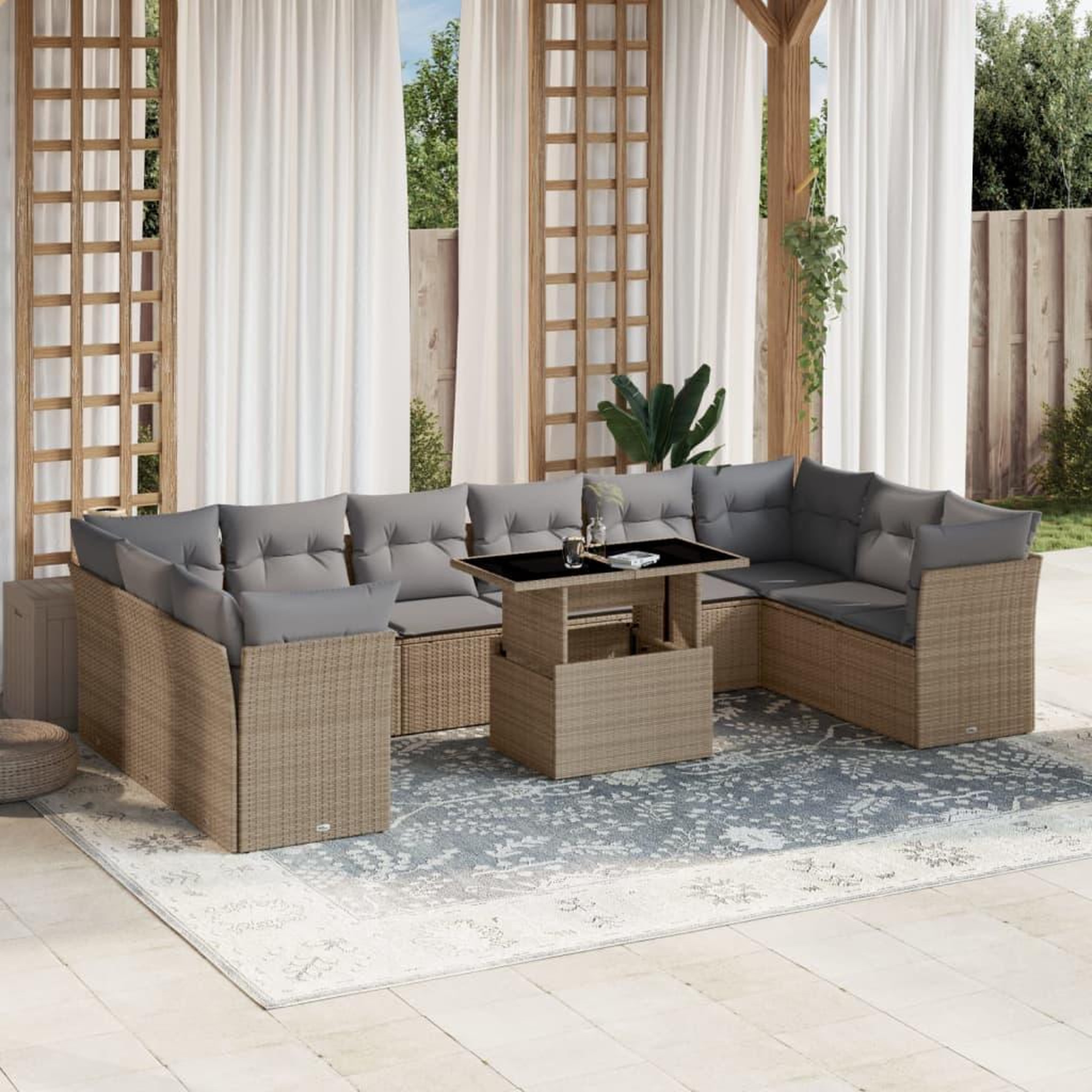 VIDAXL Salon de jardin 11 pcs avec coussins beige resine tressee