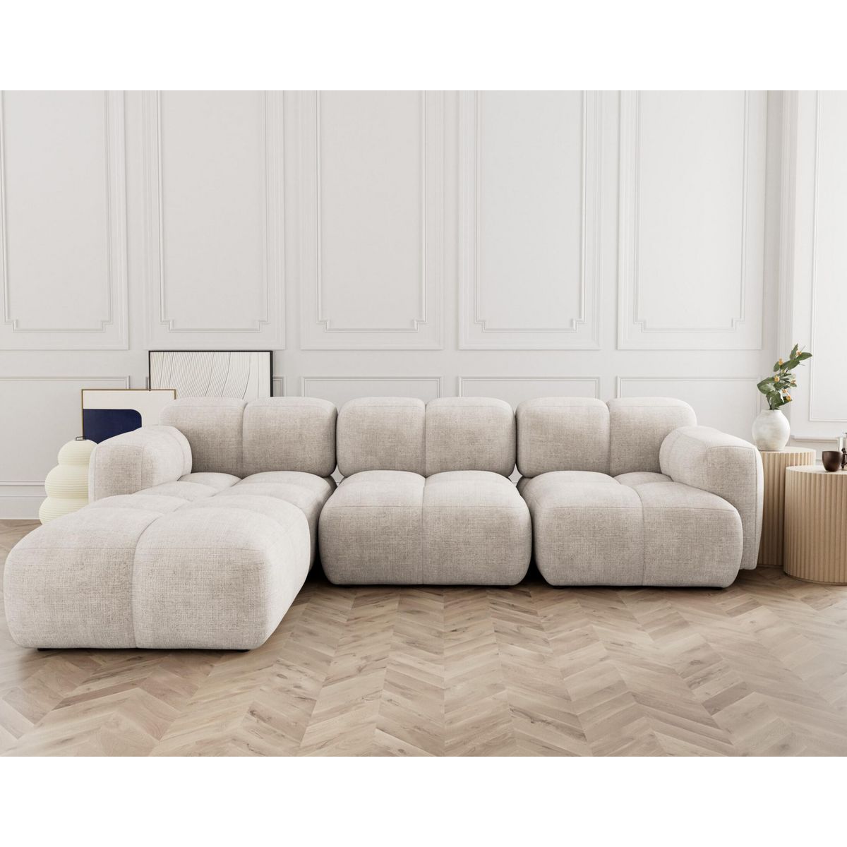 LISA DESIGN Grace - canapé modulable d'angle réversible 4 places en velours texturé