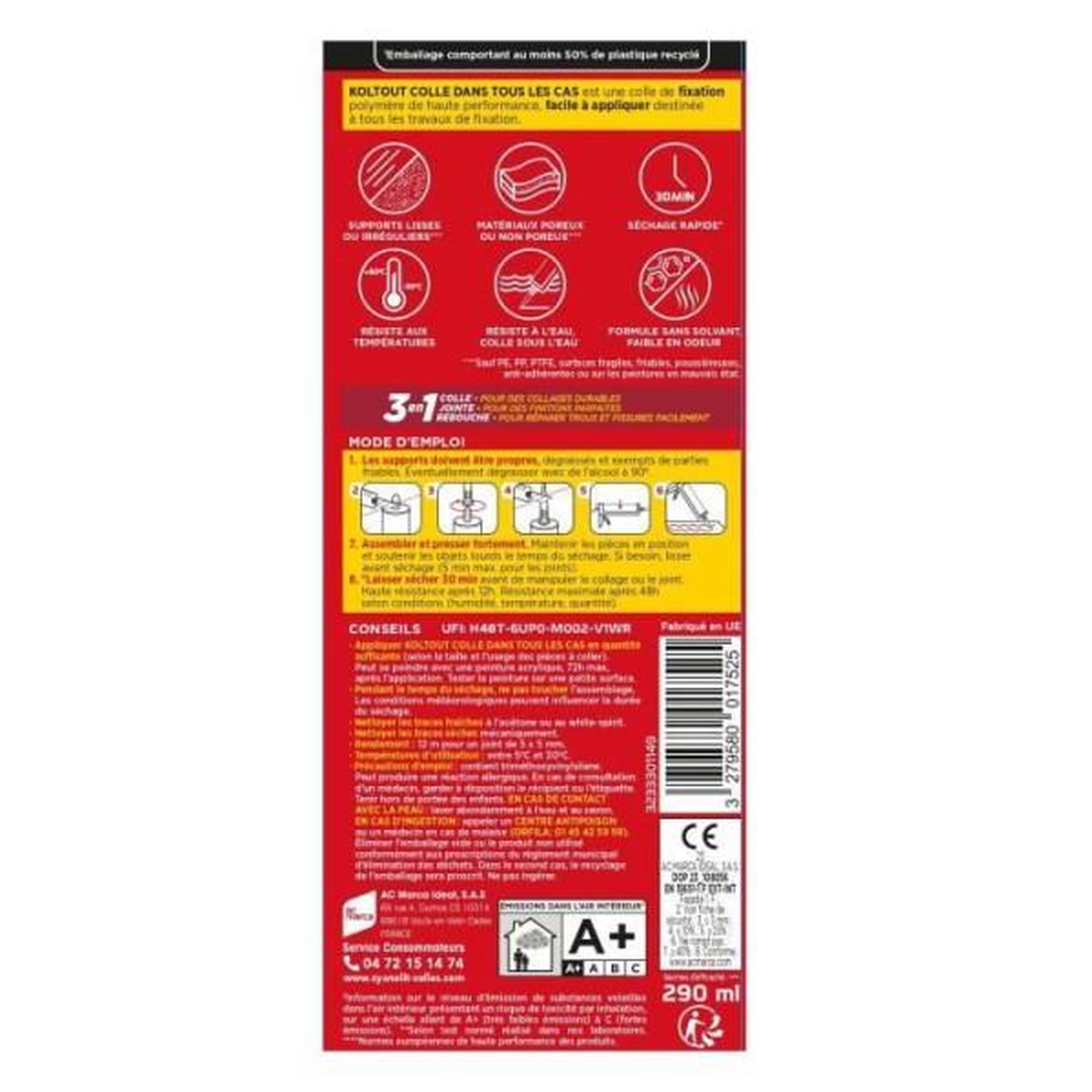 Voir la diapositive 3 : CYANOLIT Colle de fixation et d'étanchéité - CYANOLIT - Blanc - Cartouche 290 ml - Polyvalente - Résistant et flexible
