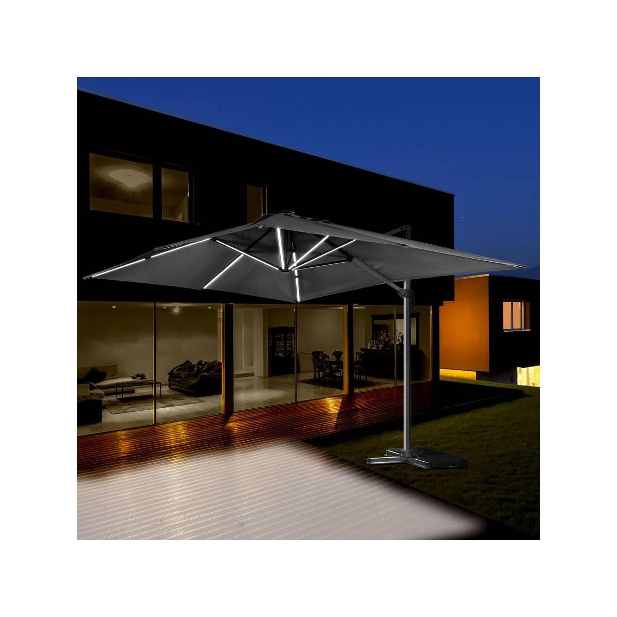 Habitat et Jardin Parasol jardin déporté led alu  Sun 3 Luxe  3 x 3 m - Noir
