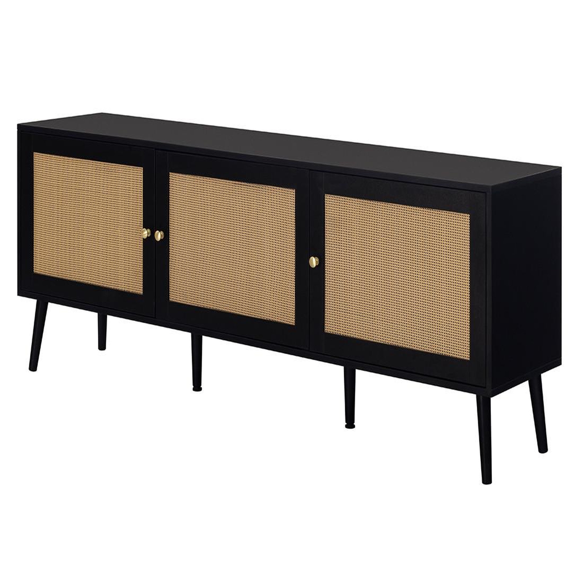 Voir la diapositive 5 : BEST MOBILIER Goto - meuble tv - noir et cannage - 3 portes - 167 cm