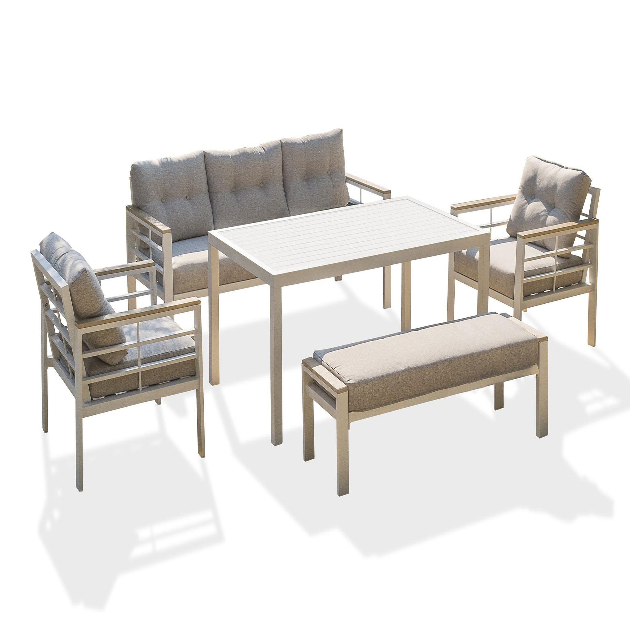 Voir la diapositive 1 : DCB GARDEN Salon de jardin - 7 places - Aluminium - blanc - CAYENNE S3