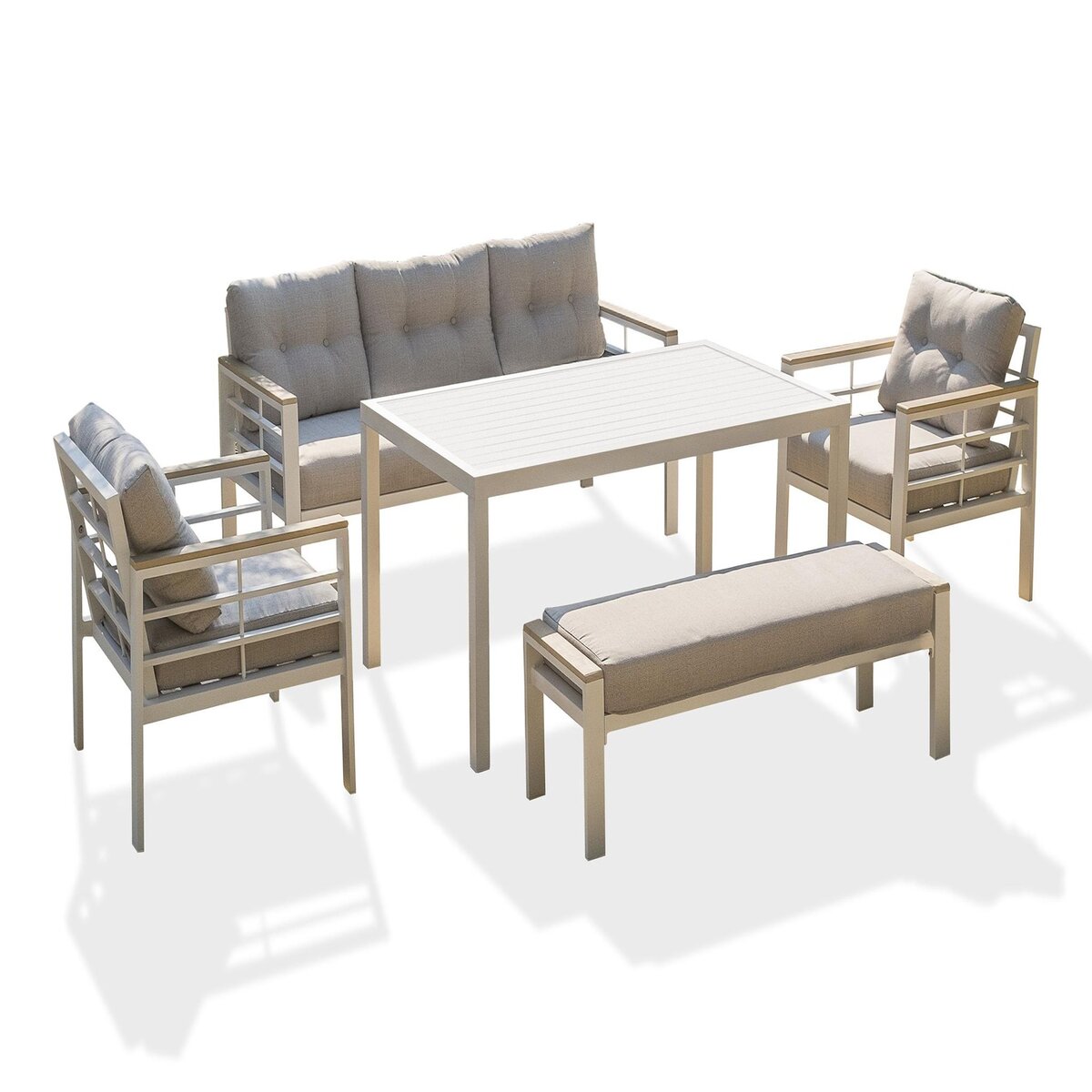 DCB GARDEN Salon de jardin - 7 places - Aluminium - blanc - CAYENNE S3