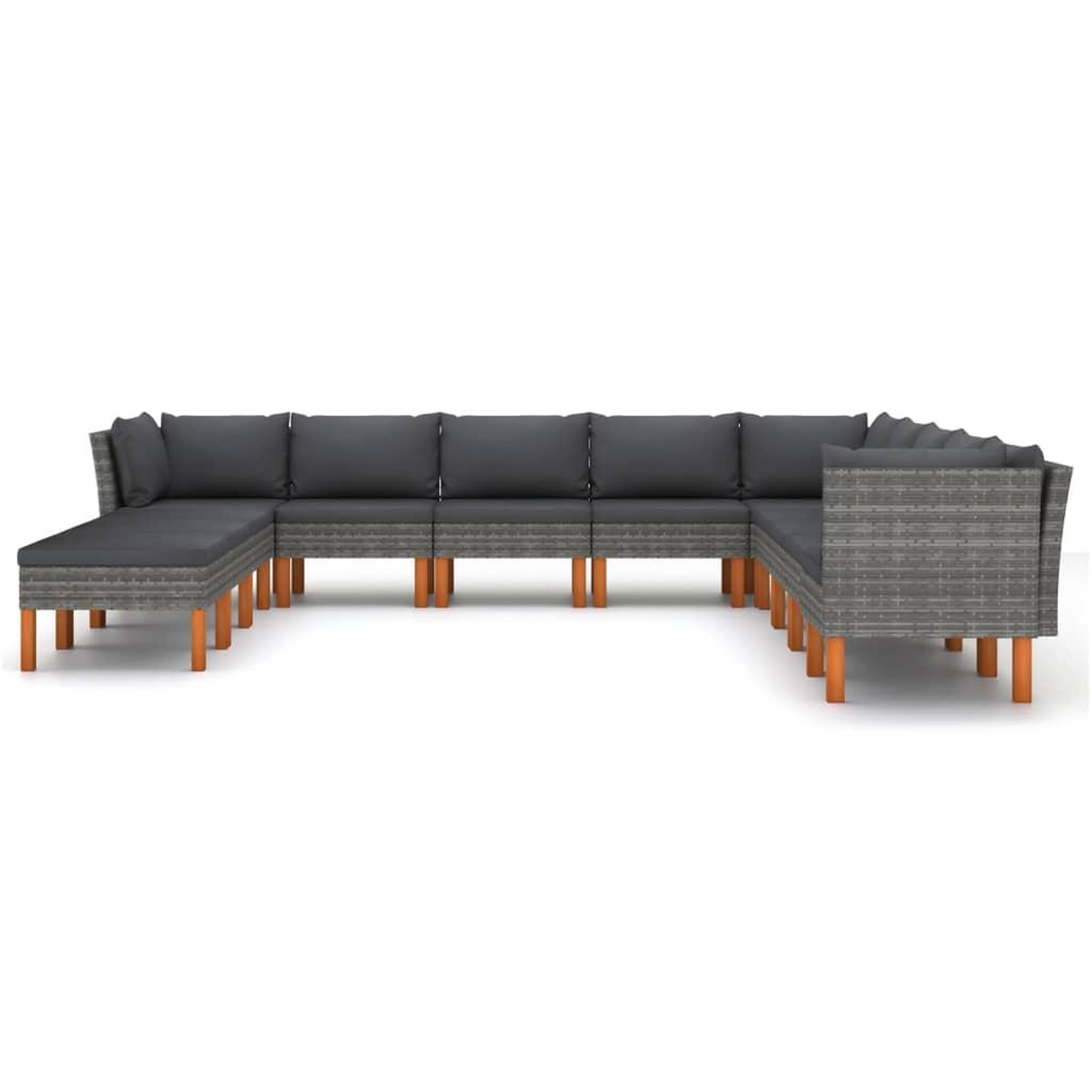 Voir la diapositive 3 : VIDAXL Salon de jardin 12 pcs avec coussins Resine tressee Gris