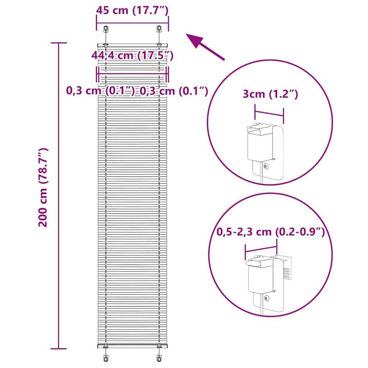 VIDAXL Store plisse rouge bordeaux 45x200 cm largeur du tissu 44,4 cm