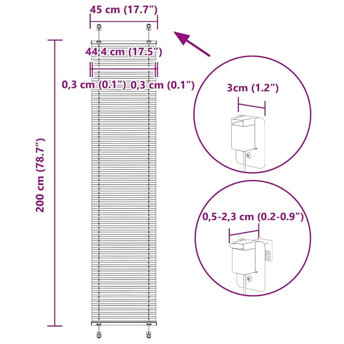 VIDAXL Store plisse rouge bordeaux 45x200 cm largeur du tissu 44,4 cm