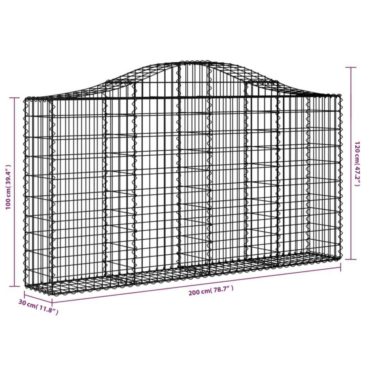 VIDAXL Panier de gabions arque 200x30x100/120 cm Fer galvanise