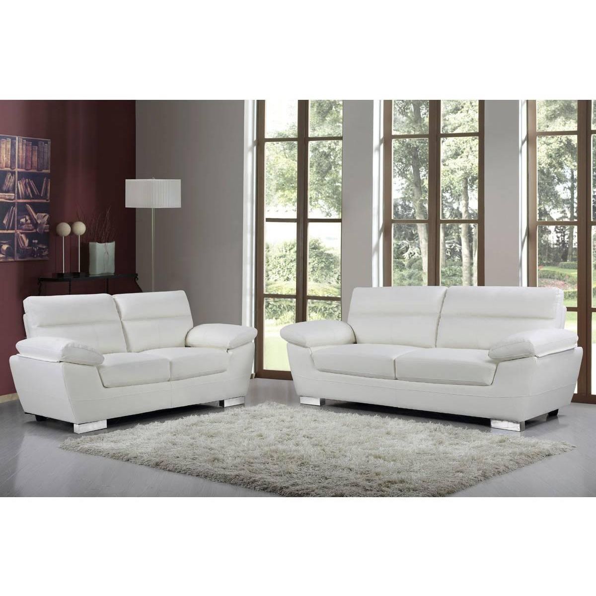 Habitat et Jardin Canapé fixe en cuir reconstitué et PVC  Dallas  - 210 X 88 X 90 cm - 3 places - Blanc