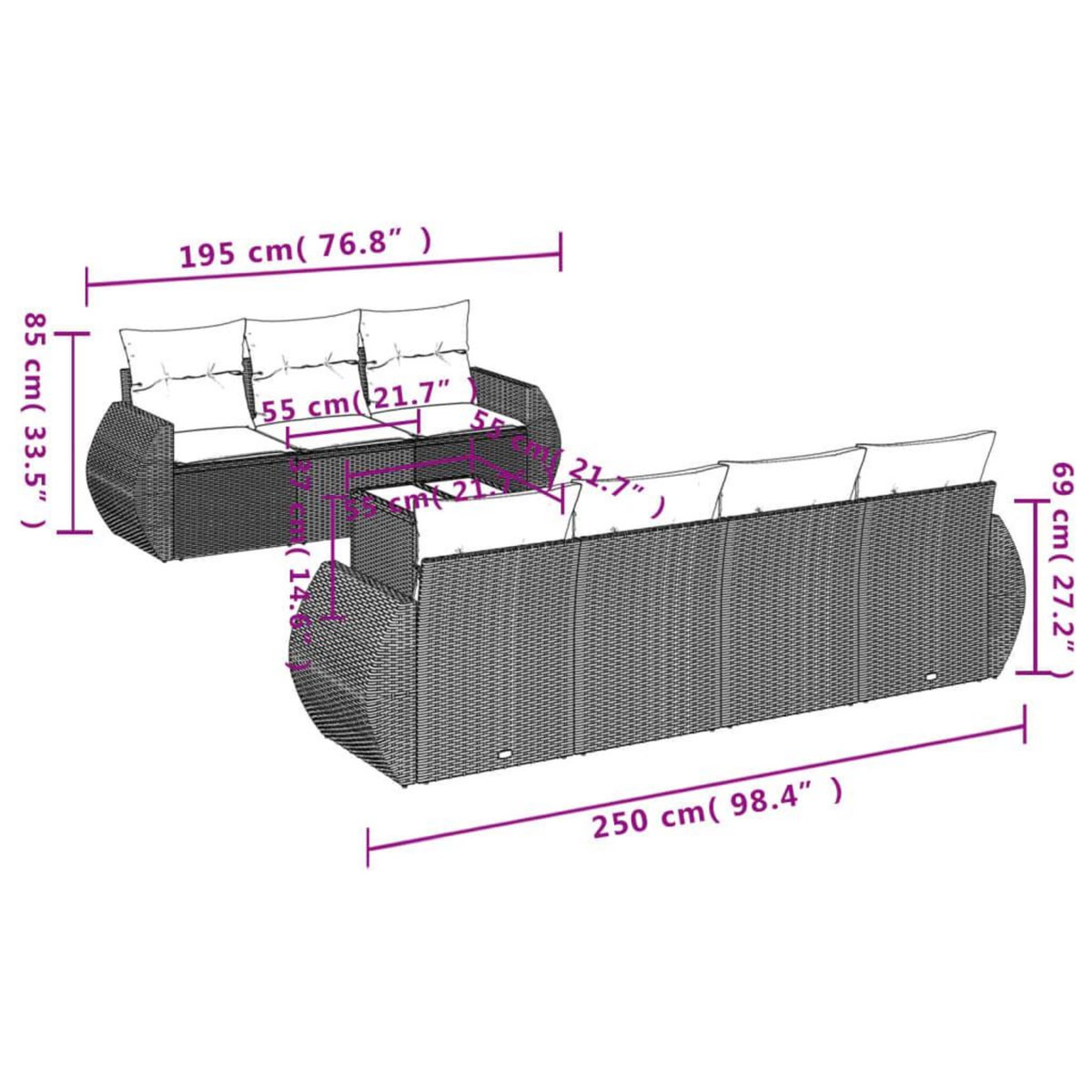 VIDAXL Salon de jardin 8 pcs avec coussins noir resine tressee