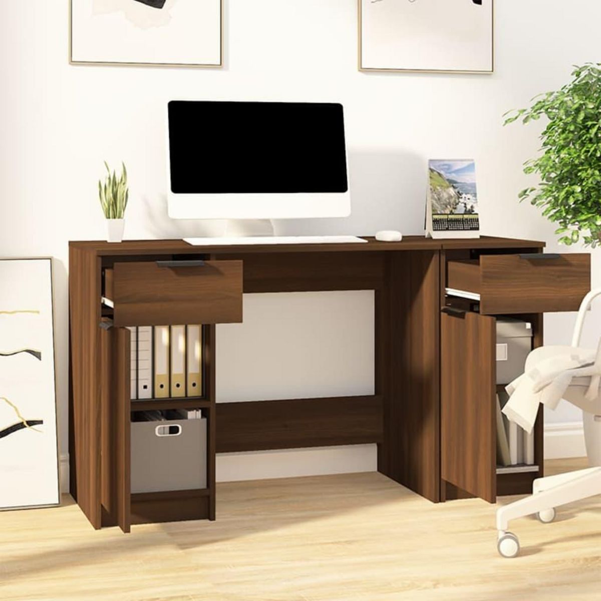 VIDAXL Bureau avec armoire laterale Chene marron Bois d'ingenierie