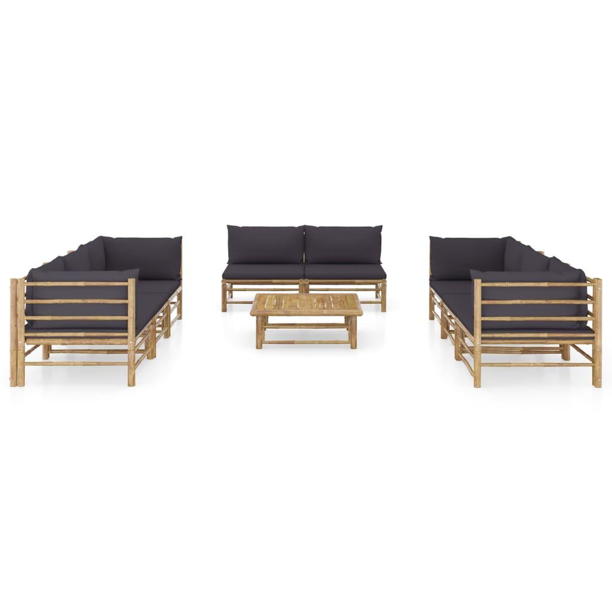 Voir la diapositive 2 : VIDAXL Salon de jardin 9 pcs avec coussins gris fonce bambou