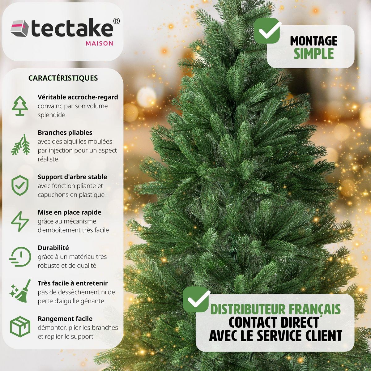 tectake Sapin de Noël artificiel 180 cm vert vert