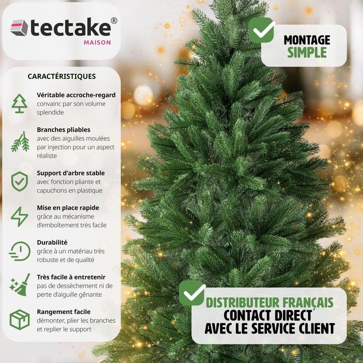 tectake Sapin de Noël artificiel 180 cm vert vert