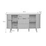 Voir la diapositive 4 : SWEEEK Buffet scandinave ovale 2 portes coulissantes. 4 compartiments. 3 tiroirs. effet bois rainuré. teinte naturelle. L 150 x P 40 x H 79cm