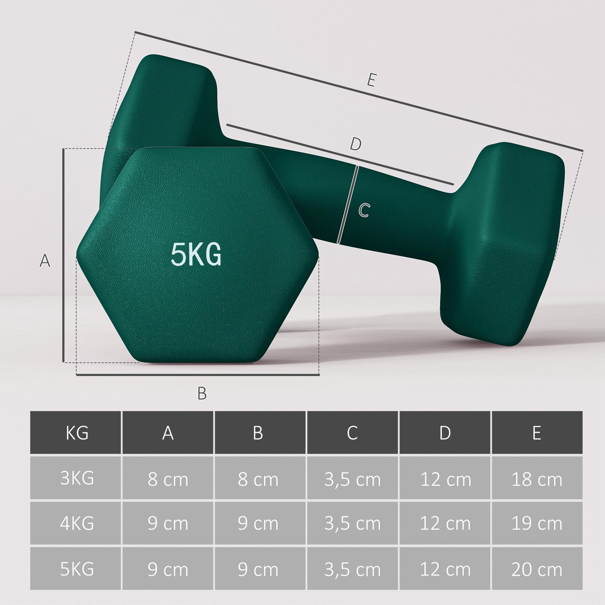 Voir la diapositive 3 : HOMCOM Support noir pour 6 haltères vinyles - 6 haltères incluses total 24 kg - noir gris vert