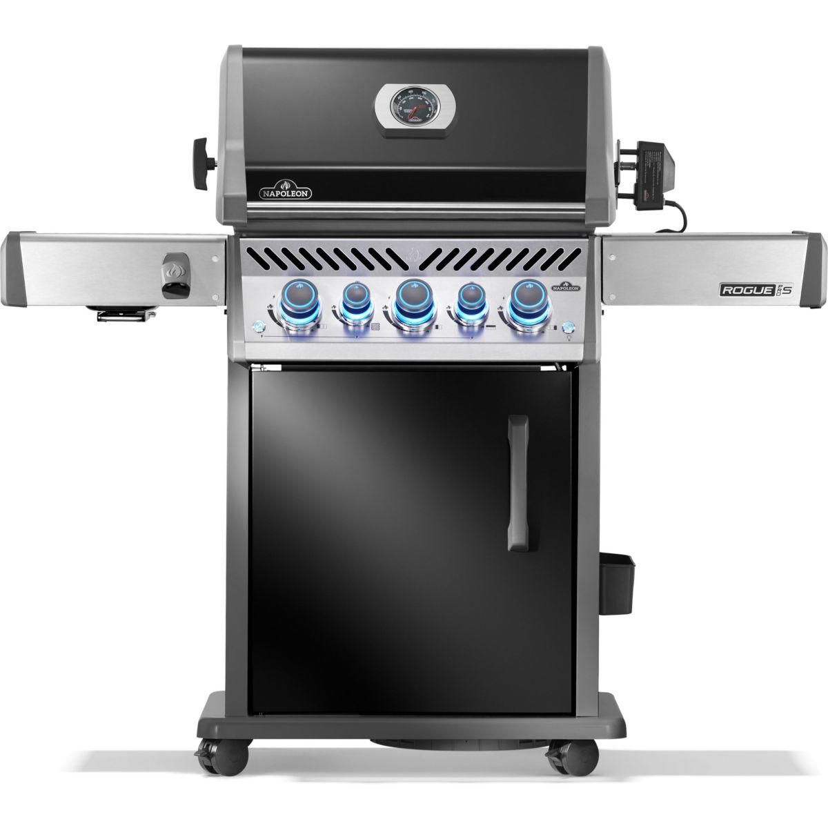 NAPOLEON Barbecue gaz Rogue RPS425RSIBPK2FRR noir 5 bruleurs sur chariot,  60x45 cm bruleurs latéral et arrière infrarouge