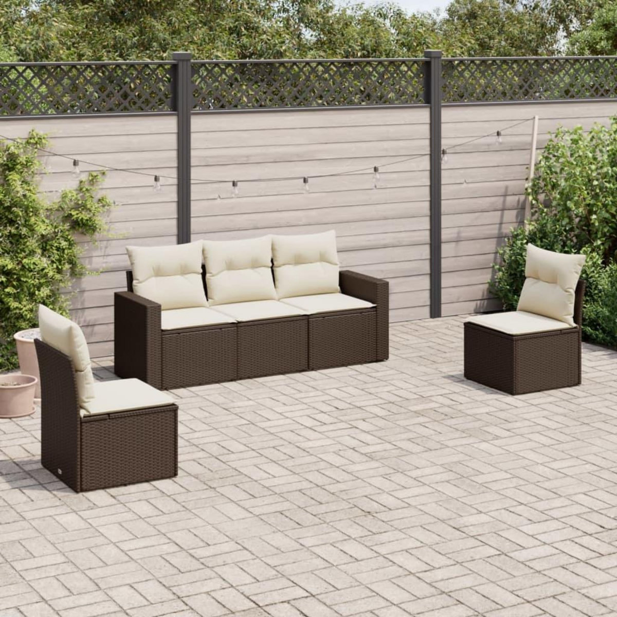 VIDAXL Salon de jardin avec coussins 5 pcs marron resine tressee