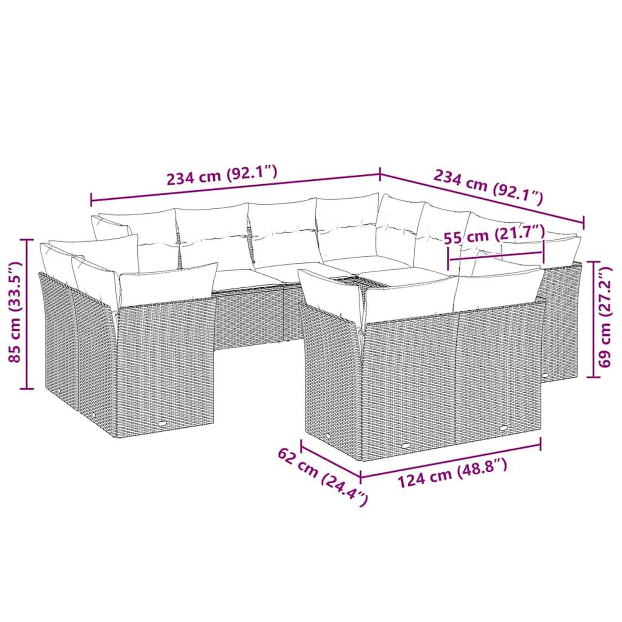 Voir la diapositive 4 : VIDAXL Salon de jardin 11 pcs avec coussins gris clair resine tressee